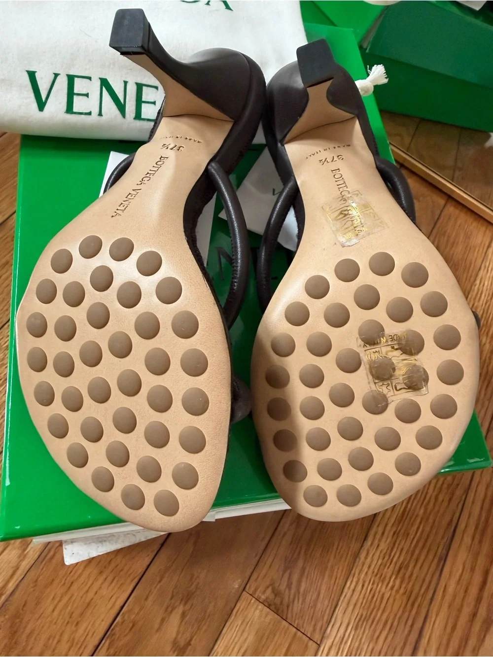 NWB Bottega Veneta Blink Jute-Trimmed Leather Brown Sandals ~ Size 37.5 / 7.5 US - Picture 12 of 13